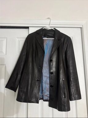 Black Leather Tailored Blazer Jacket for Women
